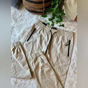 NWT Light Tan Beige Jogger Pants with Black Zipper Accents